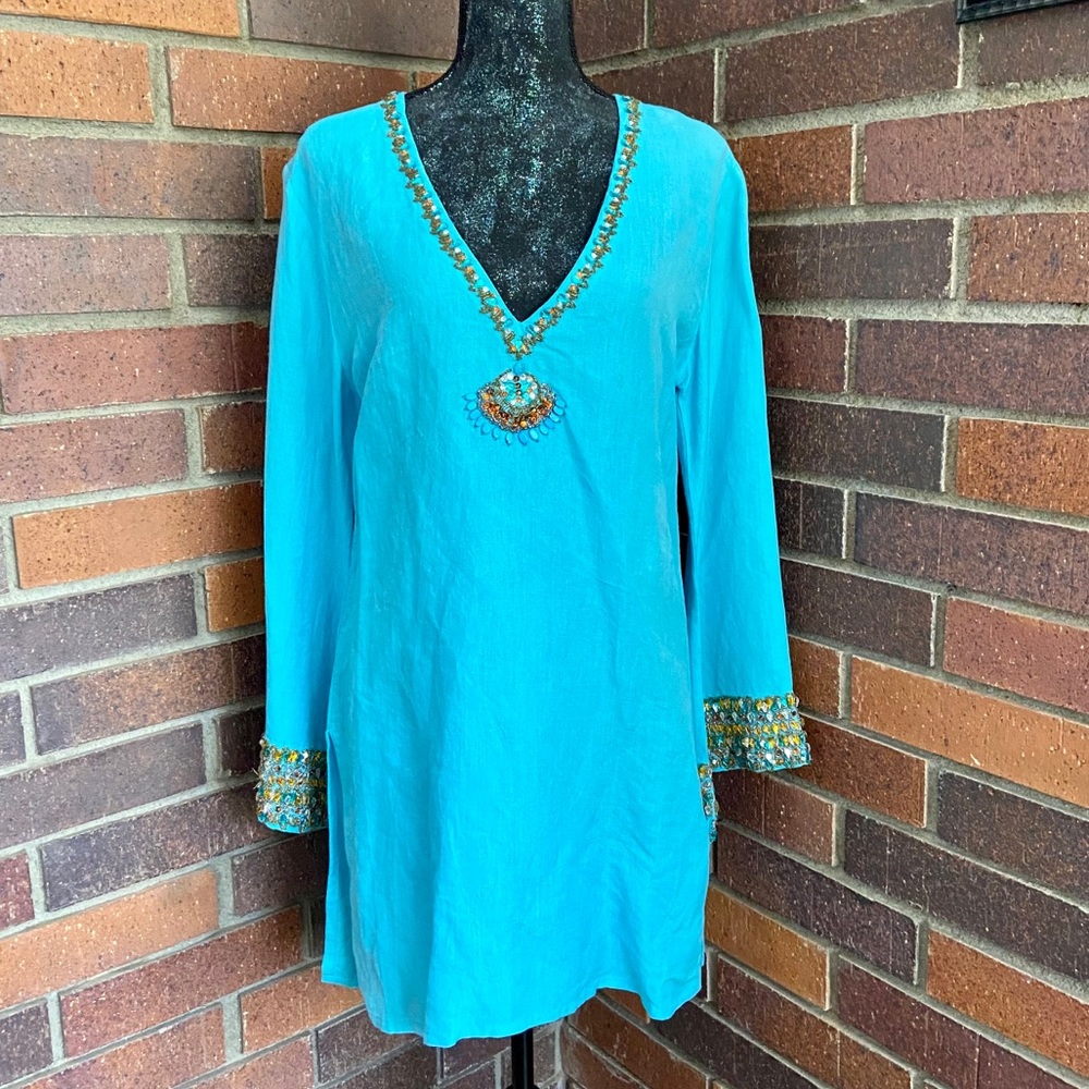 Inca Turquoise Embellished Tunic - Picture 2 of 13